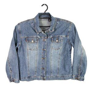 Womens Chicos Blue Denim Jacket Classic Button Up Stretch Cotton Blend Size 2